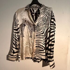 Paolo Santini Size 10 Silk Blouse Zebra Print Vintage Quiet Luxury Parisian